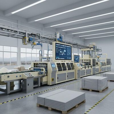 Δυνατότητα 3-5 εκατομμύρια τετραγωνικά μέτρα Γραμμή παραγωγής πλακών ινών τσιμέντου υψηλή αυτοματοποίηση σύστημα ελέγχου PLC 1 έτος εγγύηση αυτοματοποίηση